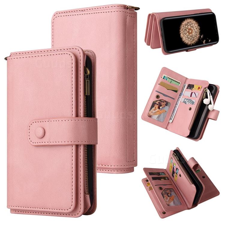 Luxury Multi-functional Zipper Wallet Leather Phone Case Cover for Samsung Galaxy S9 Plus(S9+) - Pink