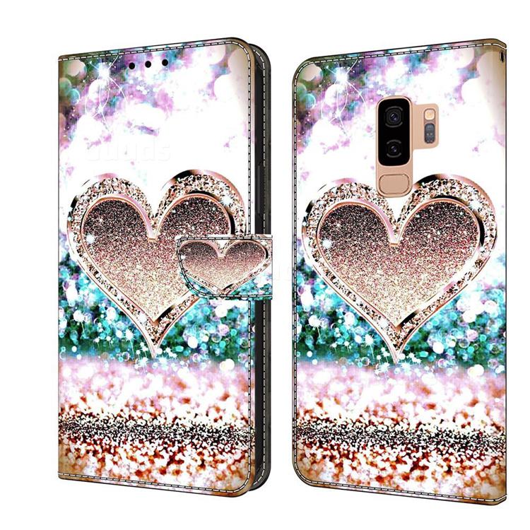 Pink Diamond Heart Crystal PU Leather Protective Wallet Case Cover for Samsung Galaxy S9 Plus(S9+)