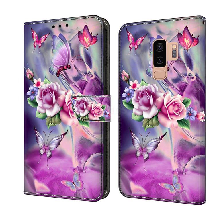 Flower Butterflies Crystal PU Leather Protective Wallet Case Cover for Samsung Galaxy S9 Plus(S9+)
