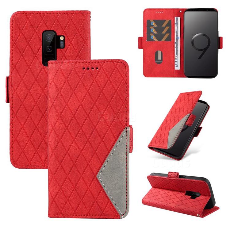 Grid Pattern Splicing Protective Wallet Case Cover for Samsung Galaxy S9 Plus(S9+) - Red