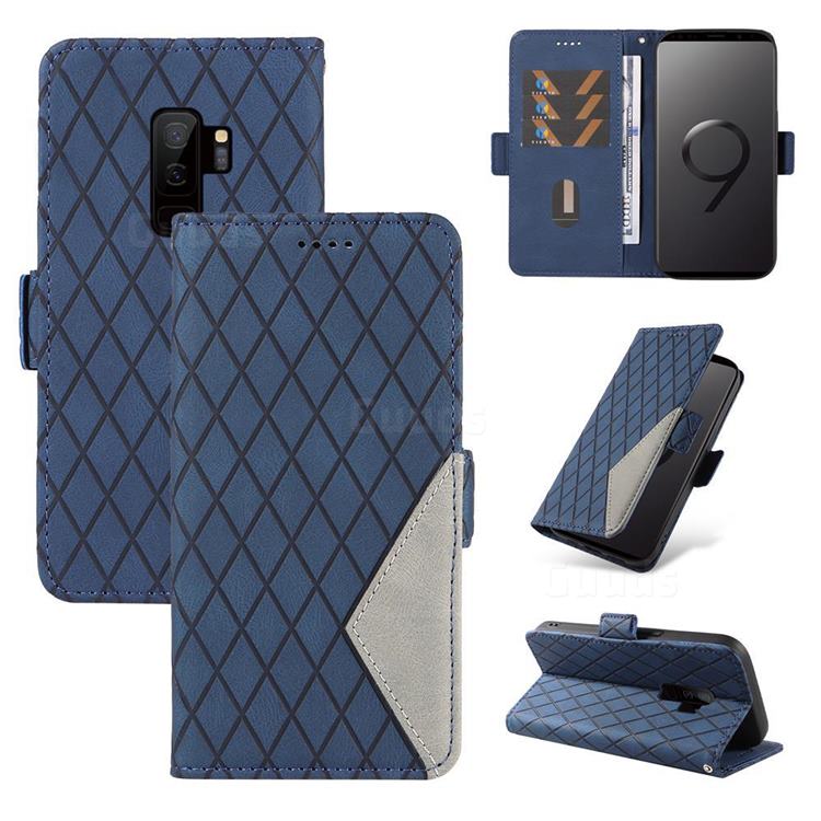 Grid Pattern Splicing Protective Wallet Case Cover for Samsung Galaxy S9 Plus(S9+) - Blue