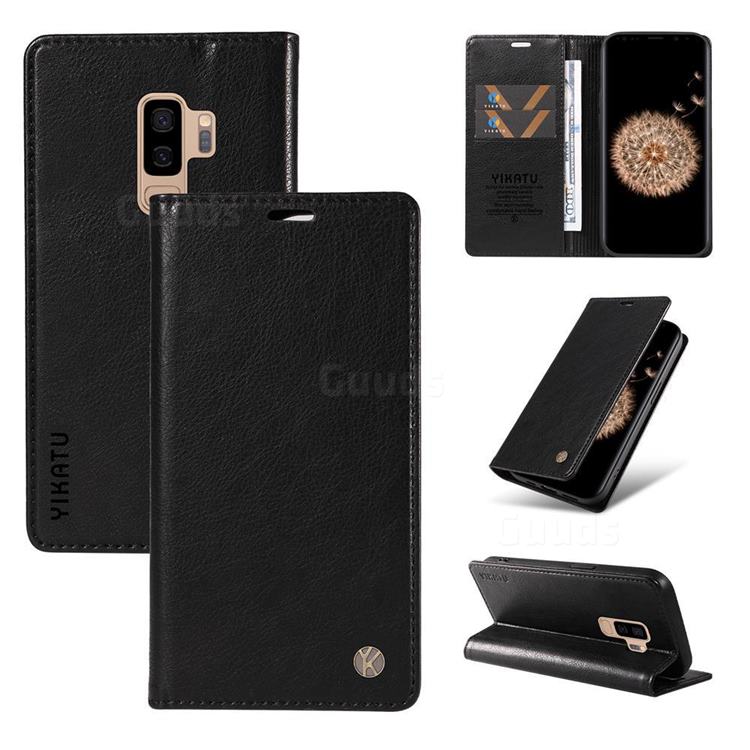 YIKATU Litchi Card Magnetic Automatic Suction Leather Flip Cover for Samsung Galaxy S9 Plus(S9+) - Black