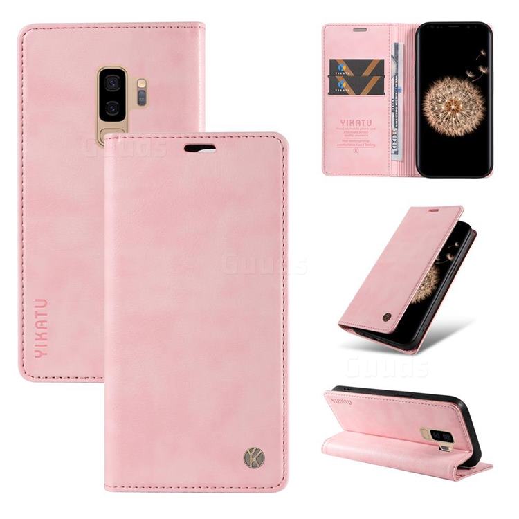 YIKATU Litchi Card Magnetic Automatic Suction Leather Flip Cover for Samsung Galaxy S9 Plus(S9+) - Pink