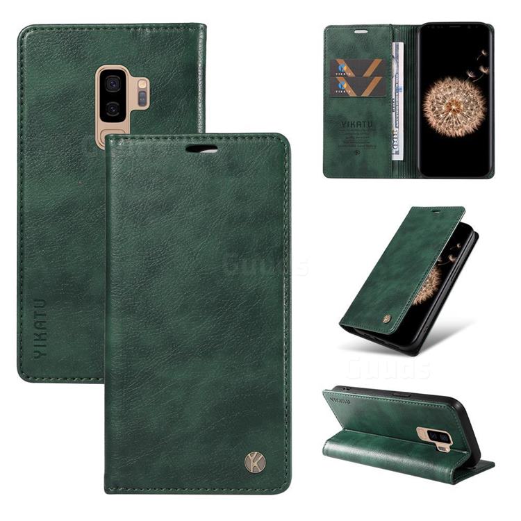 YIKATU Litchi Card Magnetic Automatic Suction Leather Flip Cover for Samsung Galaxy S9 Plus(S9+) - Green