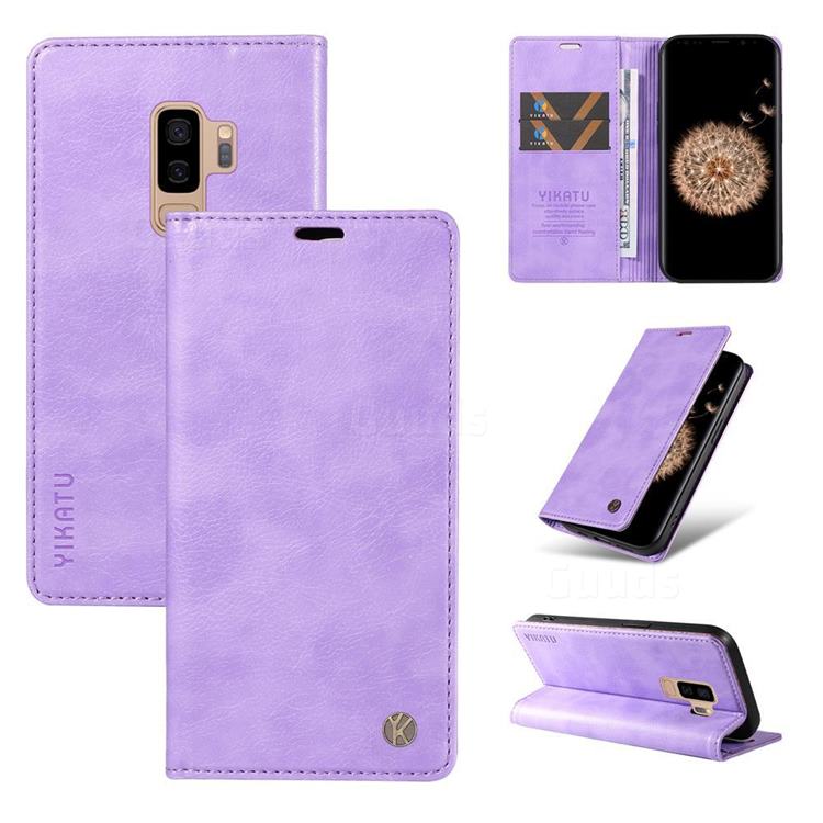YIKATU Litchi Card Magnetic Automatic Suction Leather Flip Cover for Samsung Galaxy S9 Plus(S9+) - Purple