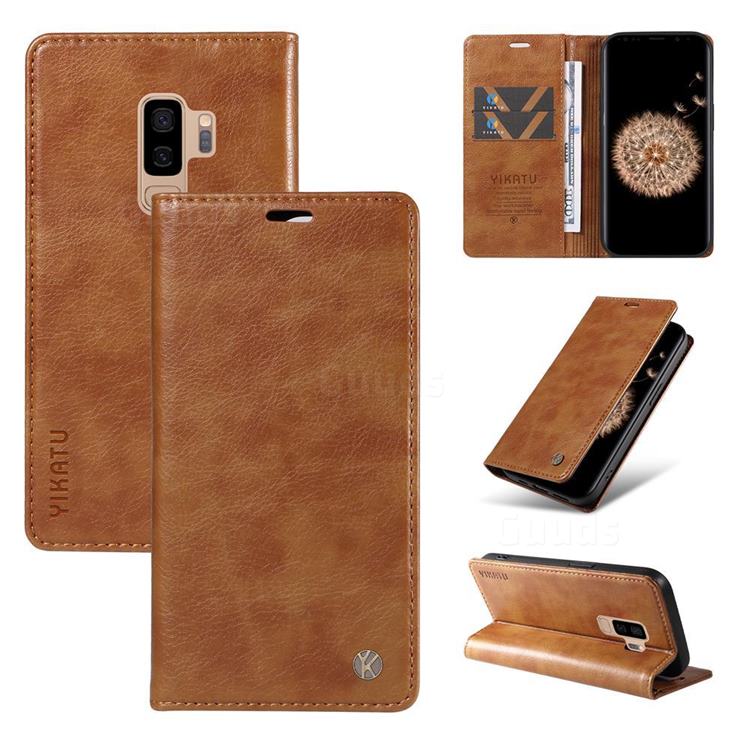 YIKATU Litchi Card Magnetic Automatic Suction Leather Flip Cover for Samsung Galaxy S9 Plus(S9+) - Brown