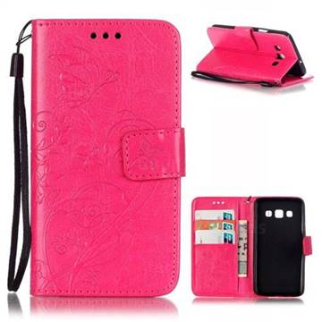 Embossing Butterfly Flower Leather Wallet Case for Samsung Galaxy A3 A300 A300F - Rose
