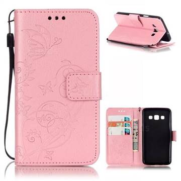 Embossing Butterfly Flower Leather Wallet Case for Samsung Galaxy A3 A300 A300F - Pink