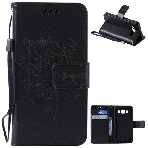 Embossing Butterfly Tree Leather Wallet Case for Samsung Galaxy A3 A300 - Black