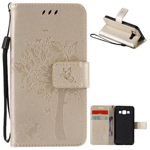 Embossing Butterfly Tree Leather Wallet Case for Samsung Galaxy A3 A300 - Champagne