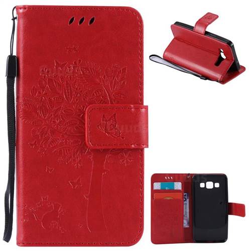 Embossing Butterfly Tree Leather Wallet Case for Samsung Galaxy A3 A300 - Red