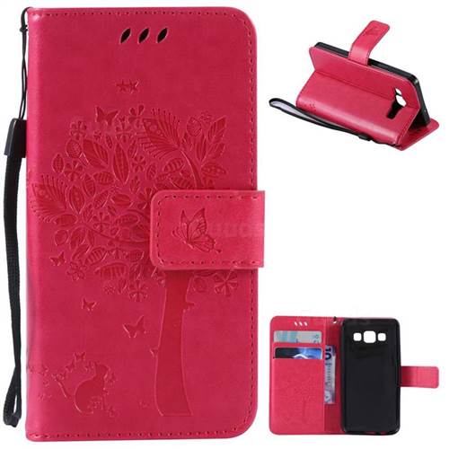 Embossing Butterfly Tree Leather Wallet Case for Samsung Galaxy A3 A300 - Rose