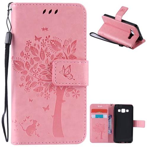 Embossing Butterfly Tree Leather Wallet Case for Samsung Galaxy A3 A300 - Pink