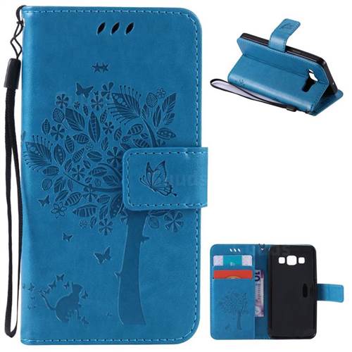Embossing Butterfly Tree Leather Wallet Case for Samsung Galaxy A3 A300 - Blue
