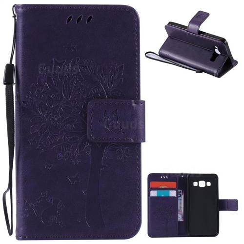 Embossing Butterfly Tree Leather Wallet Case for Samsung Galaxy A3 A300 - Purple