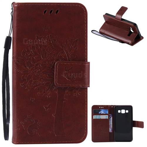 Embossing Butterfly Tree Leather Wallet Case for Samsung Galaxy A3 A300 - Brown