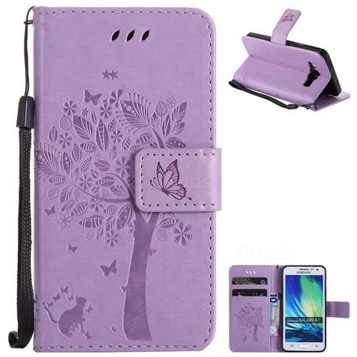 Embossing Butterfly Tree Leather Wallet Case for Samsung Galaxy A3 2015 A300 - Violet