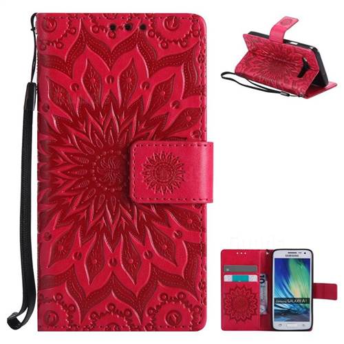 Embossing Sunflower Leather Wallet Case for Samsung Galaxy A3 2015 A300 - Red