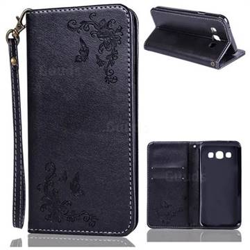 Intricate Embossing Slim Butterfly Rose Leather Holster Case for Samsung Galaxy A3 2015 A300 - Black