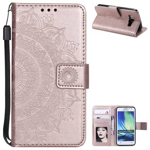 Intricate Embossing Datura Leather Wallet Case for Samsung Galaxy A3 2015 A300 - Rose Gold