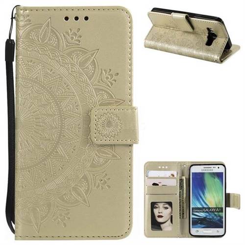 Intricate Embossing Datura Leather Wallet Case for Samsung Galaxy A3 2015 A300 - Golden