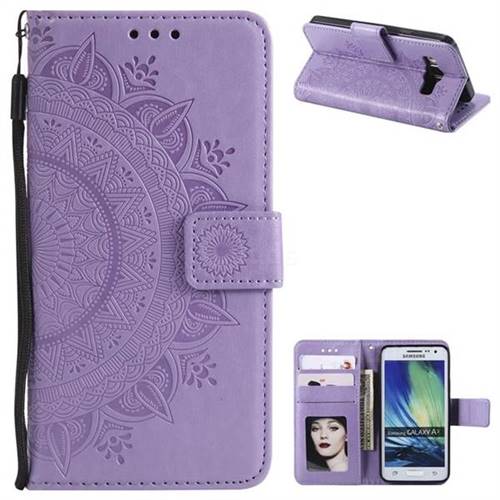 Intricate Embossing Datura Leather Wallet Case for Samsung Galaxy A3 2015 A300 - Purple