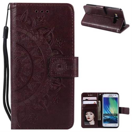 Intricate Embossing Datura Leather Wallet Case for Samsung Galaxy A3 2015 A300 - Brown