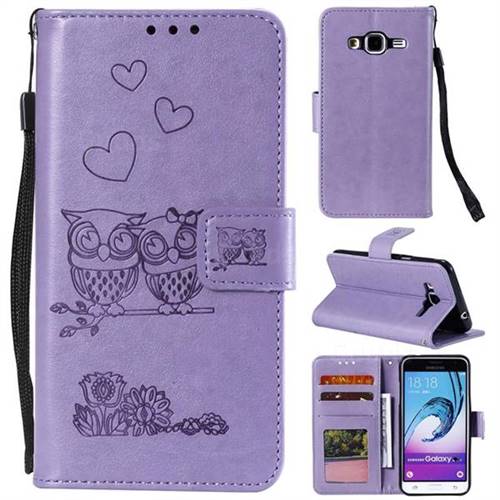 Embossing Owl Couple Flower Leather Wallet Case for Samsung Galaxy A3 2015 A300 - Purple