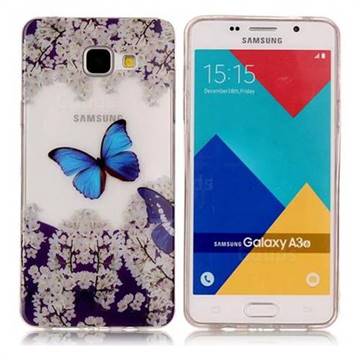 Blue Butterfly Flower Super Clear Soft TPU Back Cover for Samsung Galaxy A3 2016 A310