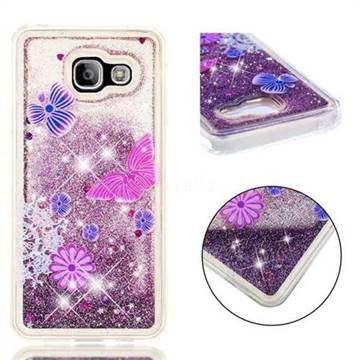 Purple Flower Butterfly Dynamic Liquid Glitter Quicksand Soft TPU Case for Samsung Galaxy A3 2016 A310
