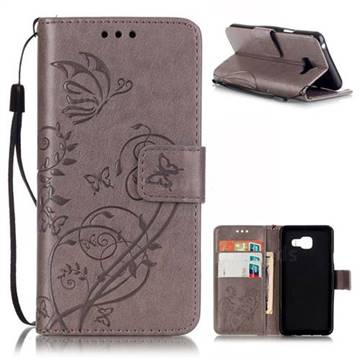 Embossing Butterfly Flower Leather Wallet Case for Samsung Galaxy A3 2016 A310 - Grey