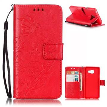 Embossing Butterfly Flower Leather Wallet Case for Samsung Galaxy A3 2016 A310 - Red