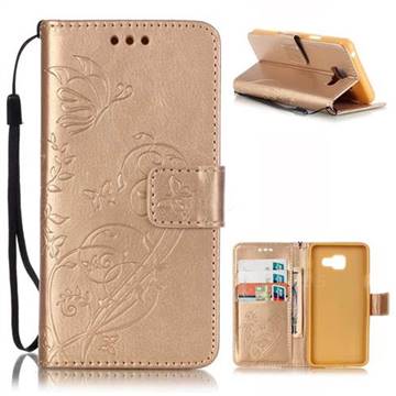 Embossing Butterfly Flower Leather Wallet Case for Samsung Galaxy A3 2016 A310 - Champagne