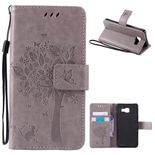 Embossing Butterfly Tree Leather Wallet Case for Samsung Galaxy A3 2016 A310 - Grey