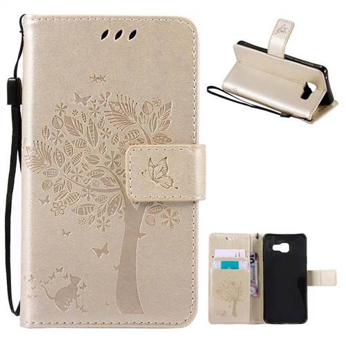 Embossing Butterfly Tree Leather Wallet Case for Samsung Galaxy A3 2016 A310 - Champagne