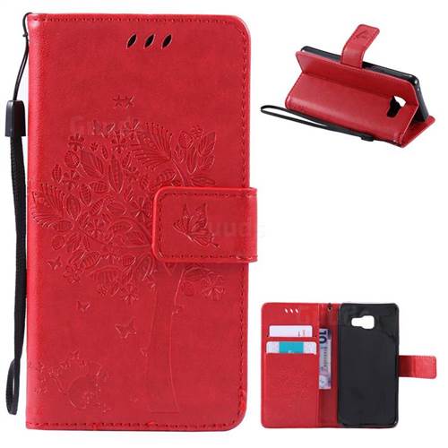 Embossing Butterfly Tree Leather Wallet Case for Samsung Galaxy A3 2016 A310 - Red