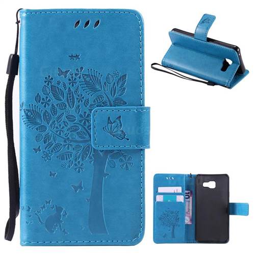 Embossing Butterfly Tree Leather Wallet Case for Samsung Galaxy A3 2016 A310 - Blue