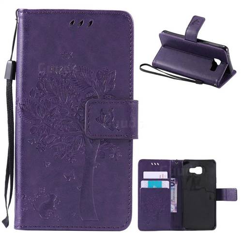 Embossing Butterfly Tree Leather Wallet Case for Samsung Galaxy A3 2016 A310 - Purple