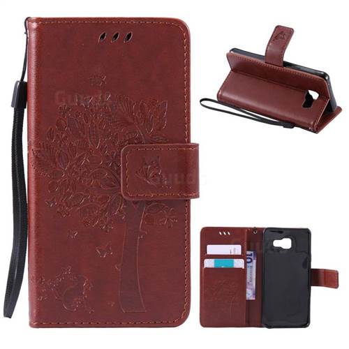 Embossing Butterfly Tree Leather Wallet Case for Samsung Galaxy A3 2016 A310 - Brown