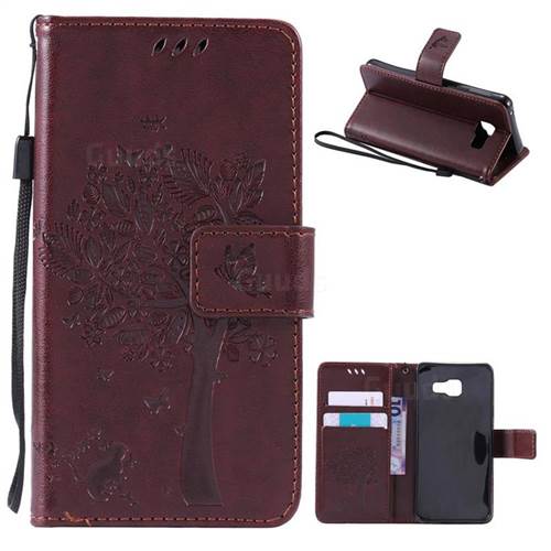 Embossing Butterfly Tree Leather Wallet Case for Samsung Galaxy A3 2016 A310 - Coffee