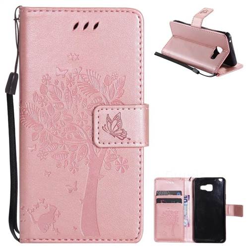 Embossing Butterfly Tree Leather Wallet Case for Samsung Galaxy A3 2016 A310 - Rose Pink
