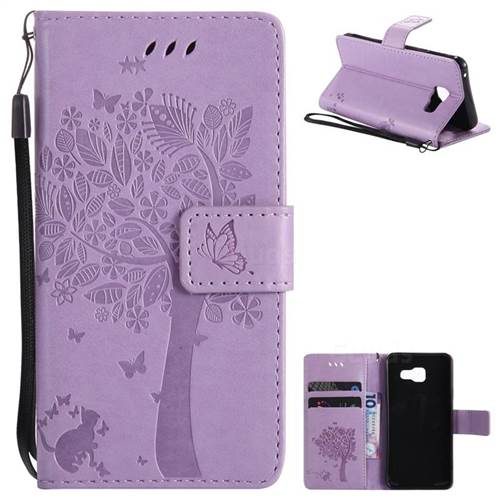 Embossing Butterfly Tree Leather Wallet Case for Samsung Galaxy A3 2016 A310 - Violet
