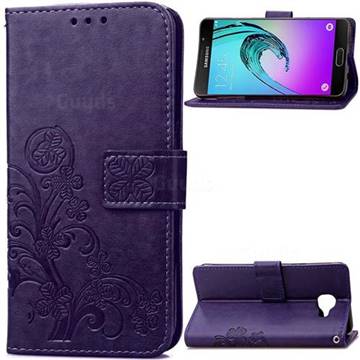 Embossing Imprint Four-Leaf Clover Leather Wallet Case for Samsung Galaxy A3 2016 A310 - Purple
