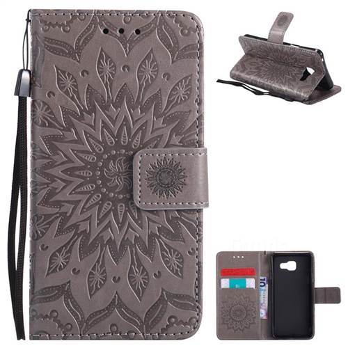 Embossing Sunflower Leather Wallet Case for Samsung Galaxy A3 2016 A310 - Gray