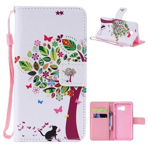 Cat and Tree PU Leather Wallet Case for Samsung Galaxy A3 2016 A310