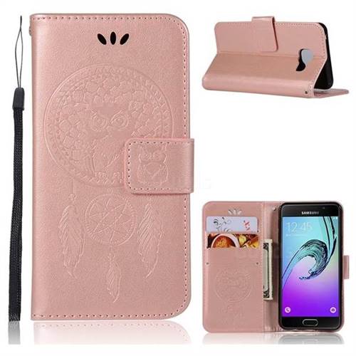 Intricate Embossing Owl Campanula Leather Wallet Case for Samsung Galaxy A3 2016 A310 - Rose Gold