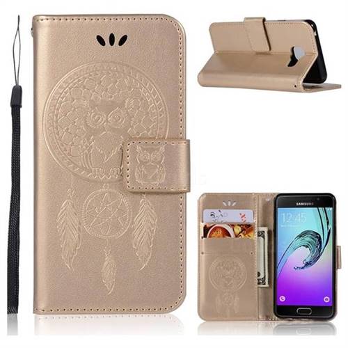 Intricate Embossing Owl Campanula Leather Wallet Case for Samsung Galaxy A3 2016 A310 - Champagne