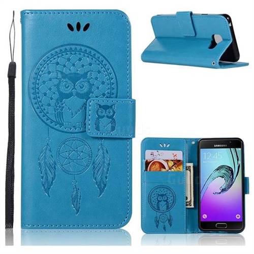Intricate Embossing Owl Campanula Leather Wallet Case for Samsung Galaxy A3 2016 A310 - Blue