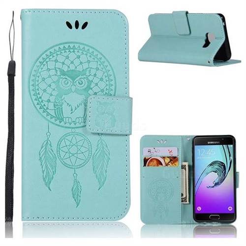 Intricate Embossing Owl Campanula Leather Wallet Case for Samsung Galaxy A3 2016 A310 - Green