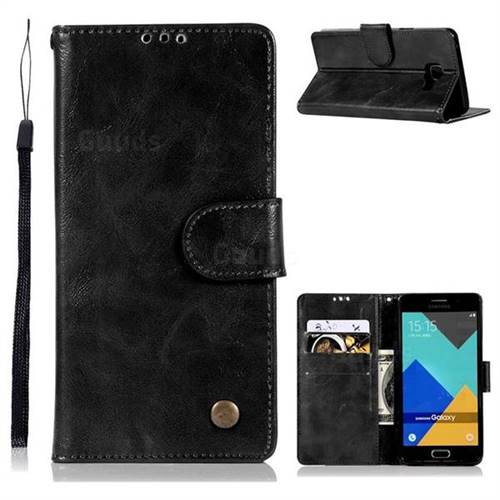 Luxury Retro Leather Wallet Case for Samsung Galaxy A3 2016 A310 - Black